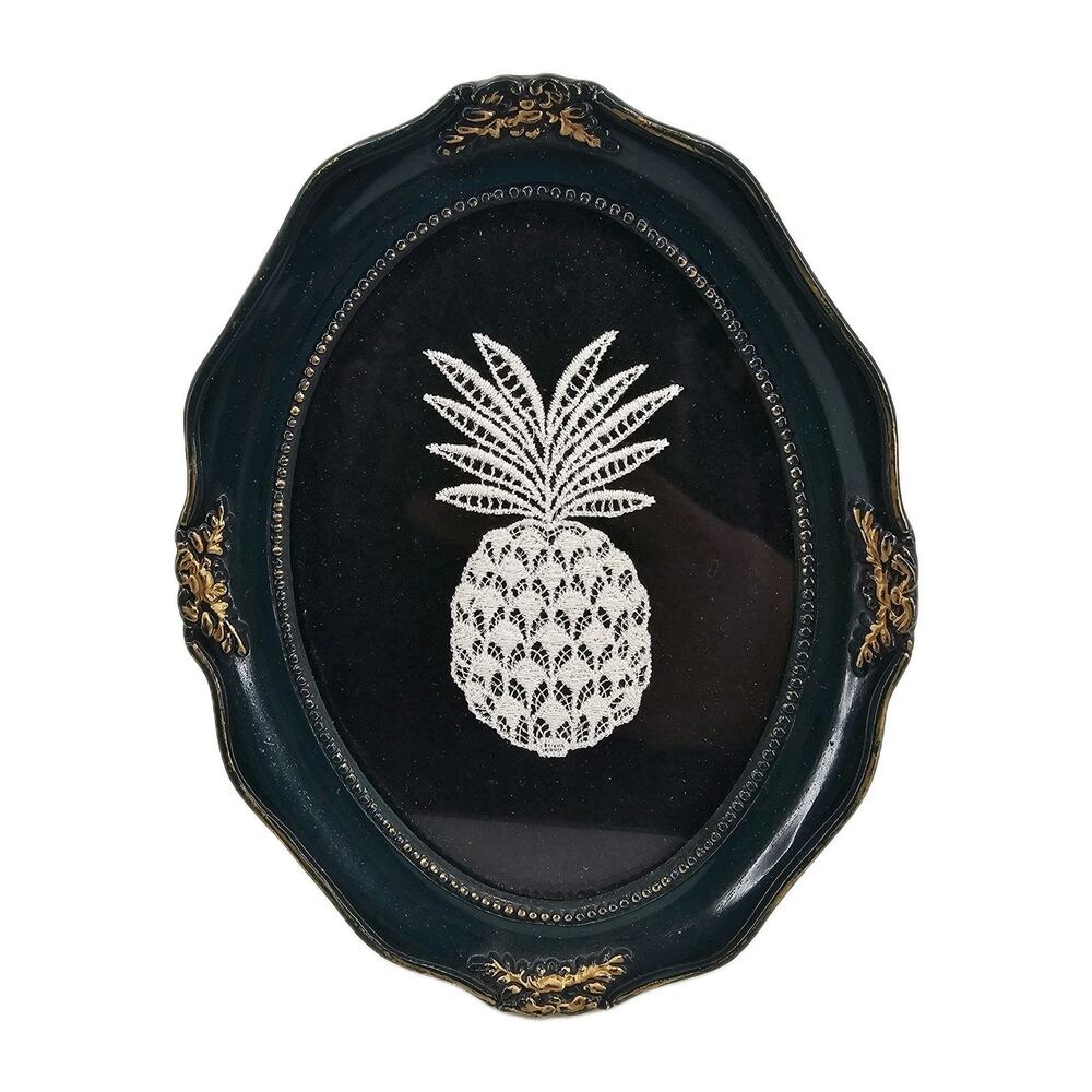 Vintage Handmade Framed Bobbin Lace Hospitality Pineapple on velvet Doily art
